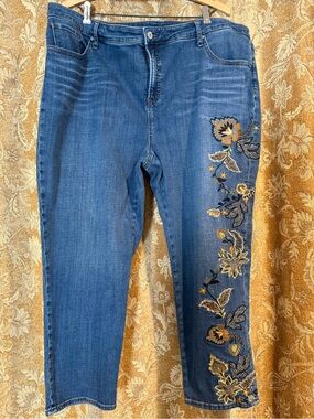 Chicos so slimming floral Embroidered (fall colors!) jeans with  size 20r